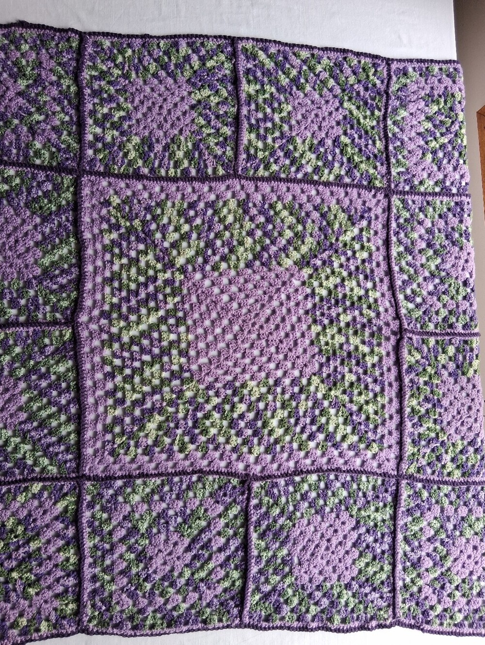Crochet Throw Blanket HandMade Purple & Green